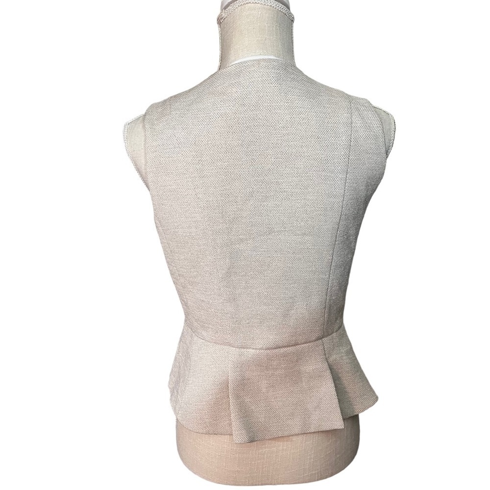 White House Black Market Beige Neutral Tweed Bodice Top Sz 4 Peplum Hem Full Zip - Picture 4 of 15